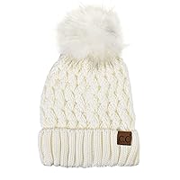 Thick Cable Knit Faux Fuzzy Fur Pom Fleece Lined Skull Cap Cuff Beanie