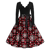 Christmas Dresses for Women,Casual Elegant Long Sleeve Holiday Party Cocktail Ruffle Dress with Belt