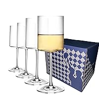 Square Wine Glasses Set of 4, Modern Crystal White Wine Glasses Red Elegant Fancy Handmade Gift for Wedding, Christmas, Birthday, Housewarming 14Oz