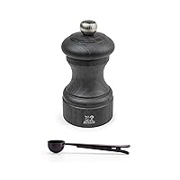 Bistro Manual Pepper Mill Gift Set - Classic Adjustable Grinder - Beechwood, With Stainless Steel Spice Scoop/Bag Clip