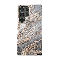 BURGA Phone Case Compatible With Samsung Galaxy S23 ULTRA - Hybrid 2-Layer Hard Shell + Silicone Protective Case -Grey & Gold Shades Marble Nude Natural Brown Sand - Scratch-Resistant Shockproof Cover