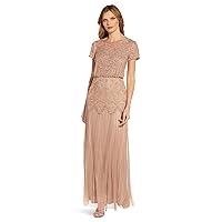 Adrianna Papell Women's One Size Boat Neck Short Sleeve Blouson Beaded Gown