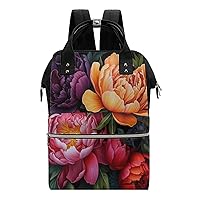 Colorful Peony Flowers Diaper Bag Backpack Travel Waterproof Mommy Bag Nappy Daypack