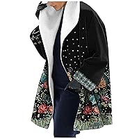 BUKINIE Womens Winter Fashion Coat Oversized Collar Lapel Tye Die Printed Casual Mid-Long Single Breasted Trench Coat Open Front Long Cardigan Jacket