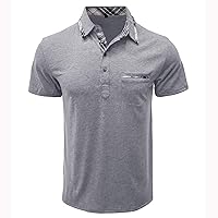 Sales Today Clearance Men's T Shirt Button Up Turn Down Collar Shirts Summer Short Sleeve Solid Color Sports Shirt Gym Golf T Shirts Gray