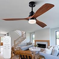 BOOMJOY 52'' Ceiling Fan with Lights and Remote Control, 6 Speed Quiet Reversible DC Motor, 3 Blades Wood Ceiling Fan Indoor Outdoor for Living Room Bedroom Study Office