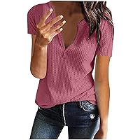 Sexy Tops for Women Date Night Short Sleeve Casual Loose Fit t-Shirts Ribbed v Neck Solid Elegant Shirt Blouse