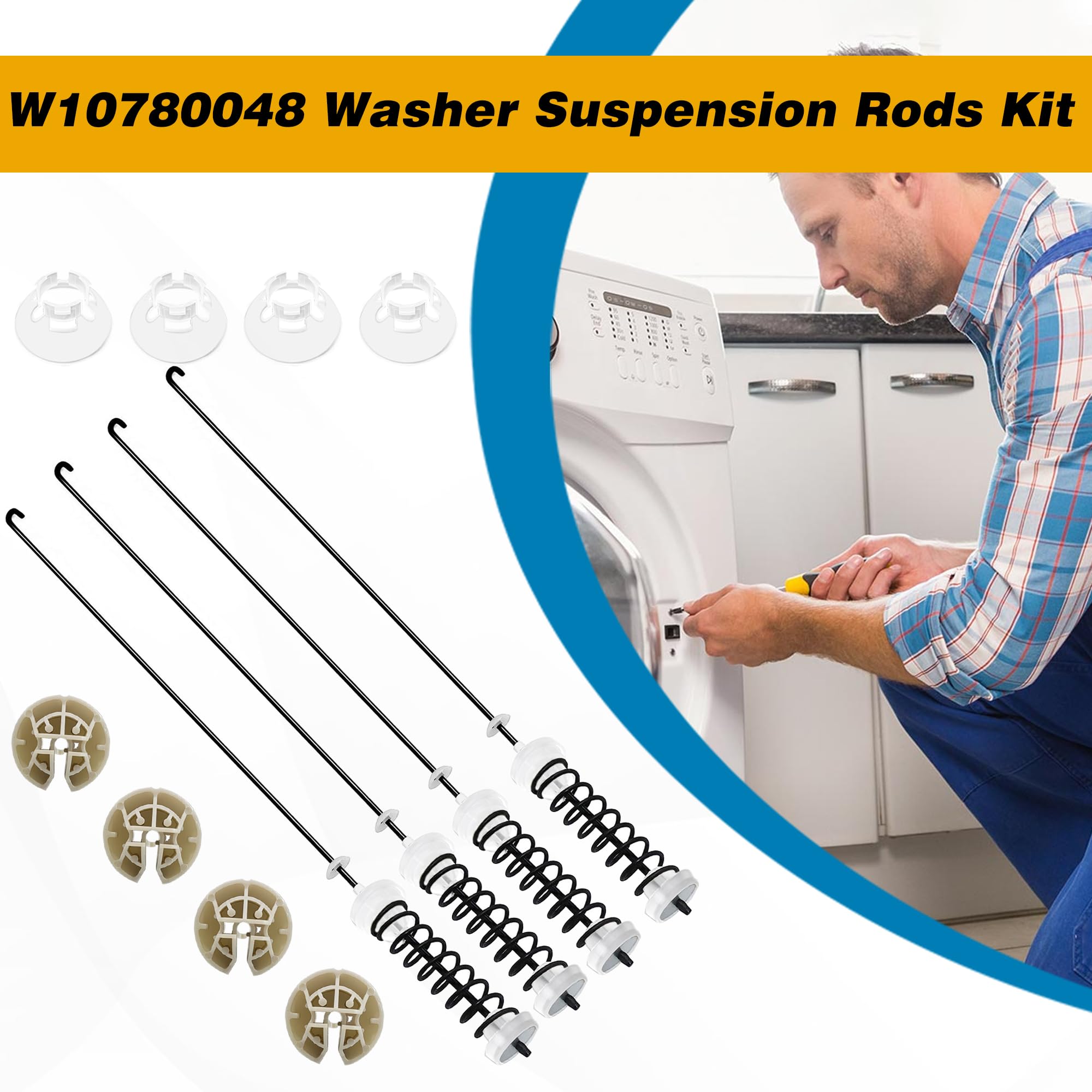 W10780048 Washing Machine Suspension Rods Kit (4 PCS) for Whirlpool Washer