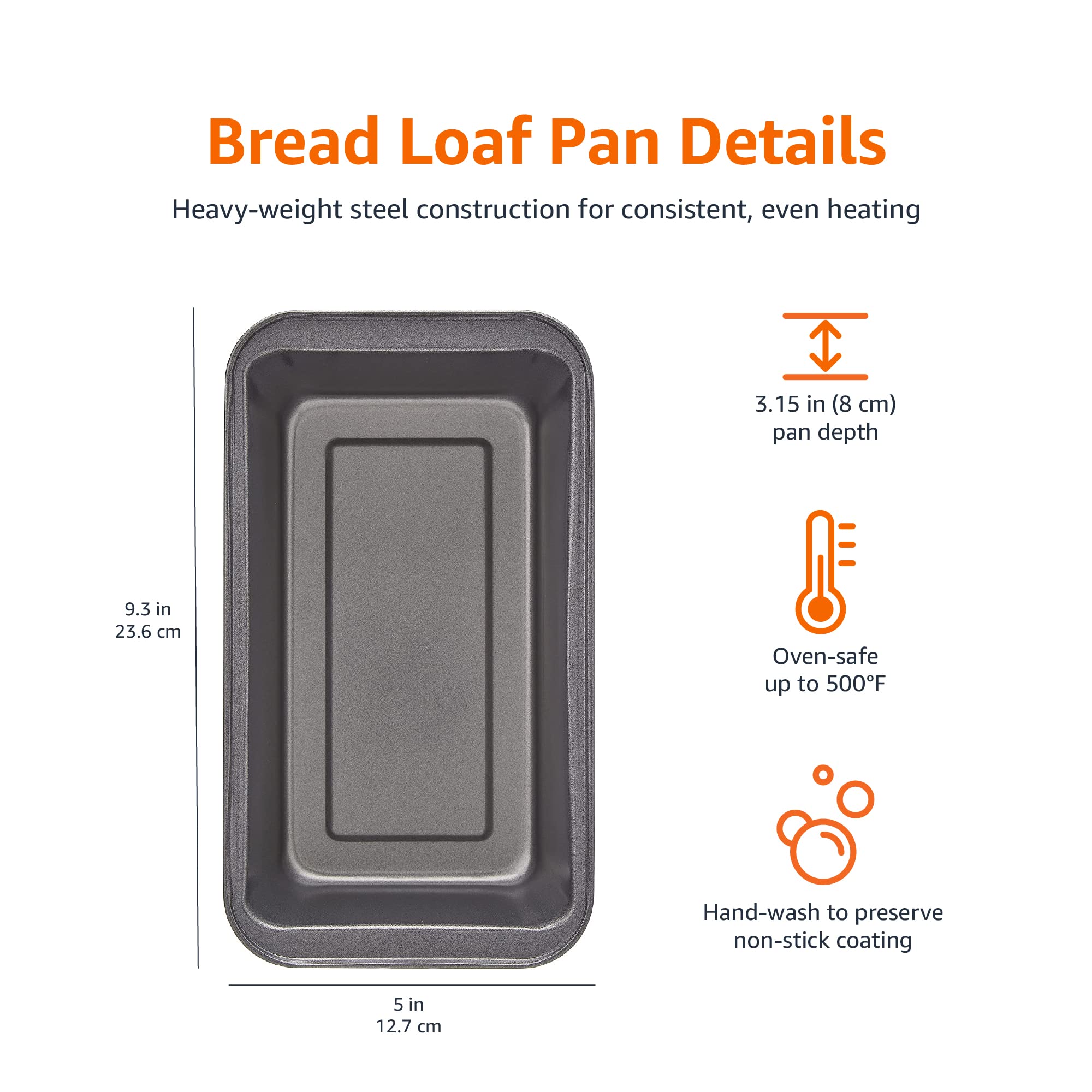 Amazon Basics Rectangular Baking Bread Loaf Pan, 9.5 x 5 Inch, Set of 2, Gray