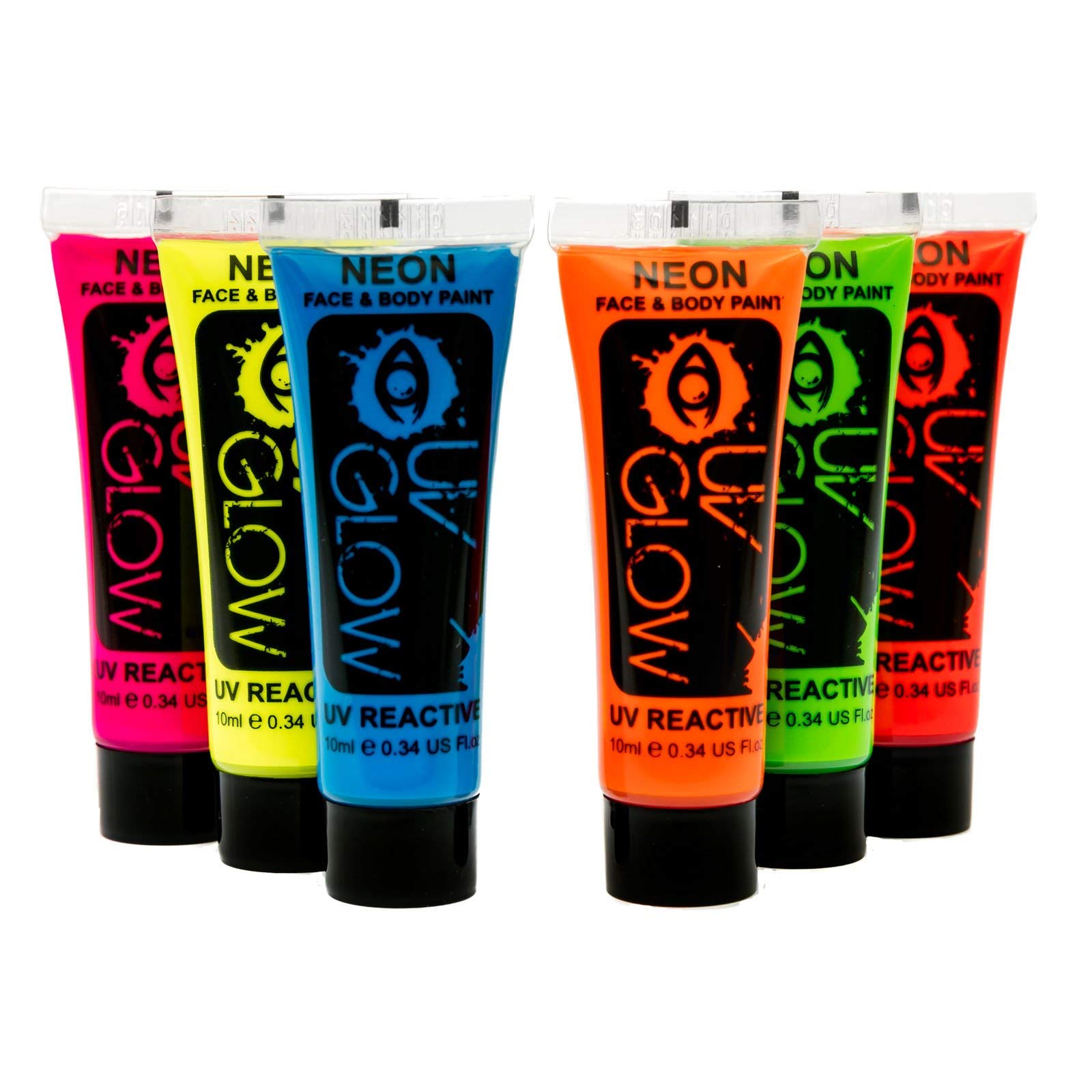 UV Glow Blacklight Face and Body Paint - Neon Fluorescent (0.34oz (Pack of 6))