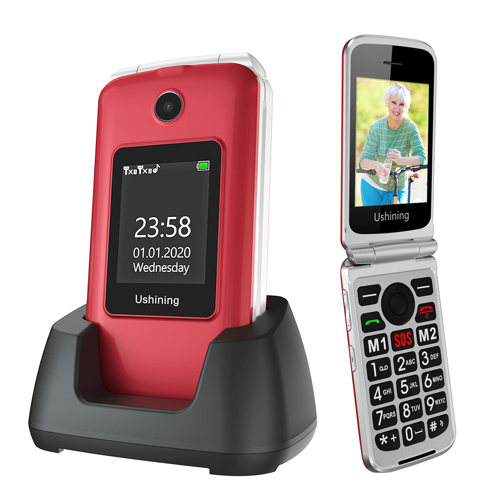USHINING Senior Flip Phone Unlocked 3G SOS Big Button Unlocked T Mobile Flip Phone 2.8