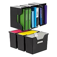 IRIS USA Medium Portable Desktop File Box with Open Lid, 6 Pack, Side Handles, Hanging File Folders, Tabs & Inserts, Letter Size, Magazines, Newspapers, Mail, Books, Notebooks, Black
