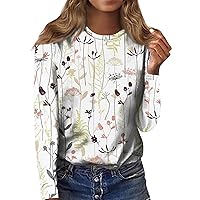 FYUAHI Women's Floral Print Crew Neck Long Sleeve Top Soft Pullover Casual Comfy Fall Fashion Outfits Clothes 2023