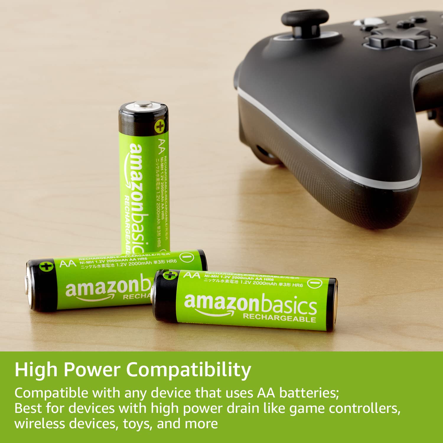 Amazon Basics Rechargeable AA NiMH High-Capacity Batteries, 2400 mAh, Recharge up to 400x, Pre-Charged - Pack of 12