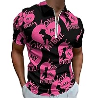 I Love My Pitbull Heart Golf Polo Shirts for Men Casual Short Sleeve Collared Athletic Tee