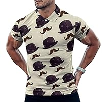 Hat and Mustache Pattern Men's Polo-Shirts Short Sleeve Golf Tees Outdoor Sport Tennis Tops