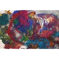 3 oz Sari Silk Waste, Threads, Leftover Art Yarn for Mixed Media Felting Spinning Silk Paper Weaving Fiber, Textile Art Supply