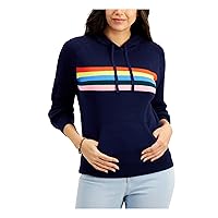 STYLE & COMPANY Womens Navy Striped Long Sleeve Hoodie Sweater Petites PM