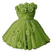 Short Strapless Tulle Cocktail Dress Floral A-Line Homecoming Gown for Teens Customizable Party Gown