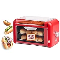 Nostalgia Oscar Mayer Extra Large 8 Hot Dog Roller & Bun Toaster Oven, Stainless Steel Grill Rollers, Non-stick Warming Racks, Perfect for Dogs, Veggie Sausages, Brats, Adjustable Timer, Red