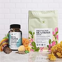 Organic Sea Moss - Gold & Smart Shrooms Combo Deal Organic for Homemade Seamoss Gel, Organic Irish Sea Moss Capsules & Mushroom Complex - Nootropic Brain Supplements for Memory and Focus