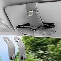 Sunglass Holder for Car 1 Pack & Car Seat Headrest Hook for Purses and Bags 2 Pack Leather Bundle Combo Set for Car Accessories Organizers and Storage, Gray