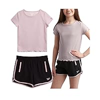 Reebok Girls' Shorts Set - 2 Piece Short Sleeve T-Shirt and Soft Woven Gym Shorts - Summer Athletic Set for Girls (7-12), Size 7, Ashen Pastel Lilac