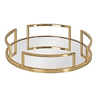 Kate and Laurel Gohana Modern Mirrored Tray, 16 Inch Diameter, Gold, Decorative Round Mirror Tray for Storage and Display