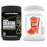 NutraBio Creatine Monohydrate, Unflavored, (300 g) and Clear Whey Protein Isolate, (Watermelon Breeze) Supplement Bundle – Muscle Energy, Maximum Growth, Recovery, and Strength