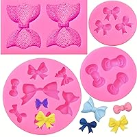 4 Pcs Bow Theme Silicone Mold for DIY Bowknot Fondant Candy Making Chocolate Molds Lollipop Desserts Ice Cube Gum Clay Soap Biscuit Plaster resin Birthday Party Cupcake Topper Cake Decor Moulds