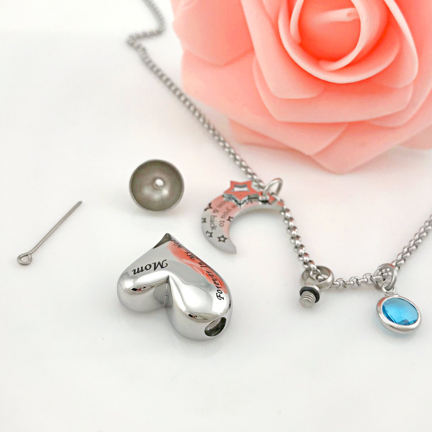 YOUFENG Urn Necklaces for Ashes I Love You to the Moon and Back for Mom Cremation Urn Locket Birthstone Jewelry