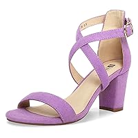IDIFU Women's IN3 Grace Strappy Block Heels Sandals Comfy Open Toe Chunky Dress Wedding Shoes with Adjustable Cross Strap