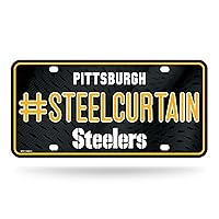 Rico Industries NFL Pittsburgh Steelers #Steel Curtain #1 Fan Metal Auto Tag 8.5