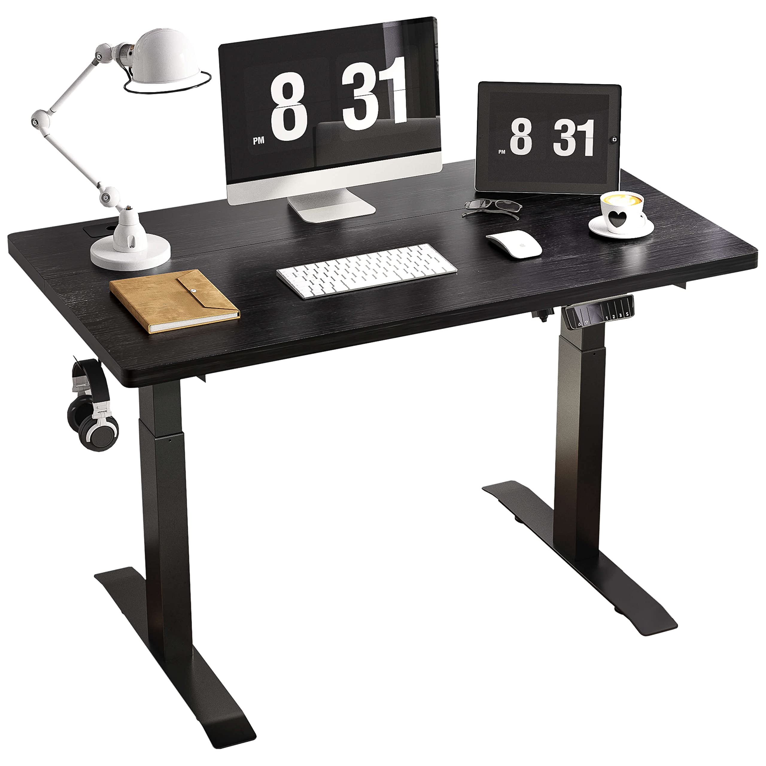 IYEE NATURE Electric Standing Desk with Black Top 40 x 24 Inches, Stand Up Desk with Adjustable Height and Splice Board for Home Office
