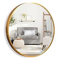 NeuType Round Mirror Circle Mirror Metal Framed Wall Mirror Large Vanity Hanging Decorative Mirrors for Bathroom, Bedroom, Living Room, Entryway (Gold, 24
