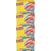 Glad Zipper Freezer Storage Plastic Bags, Quart, 56 Count (Packaging May Vary)