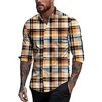 Men's Plaid Button Down Shirts Regular Fit Long Sleeve Casual Work Shirts Lapel Lightweight Outdoor Shirts Blouse