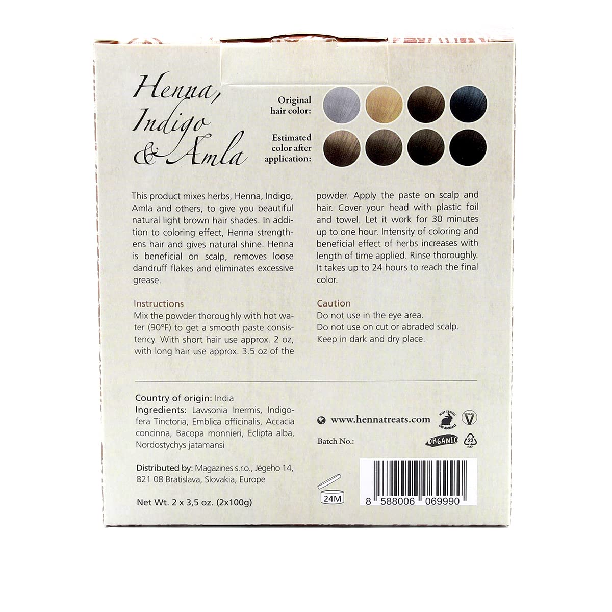 Henna, Indigo & Amla Powder - Light Brown Hair Dye - Fresh & Pure Organic - 7oz - Indian Natural Hair Care