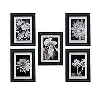 Melannco Set of Five 6.69 x 8.46 Inch Black Wood Photo Frame to Hold 5x7 Photo Without Mat or 4x6 Photo With Mat