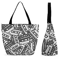 Handbag Women Black White Tape Shopping Tote Bag Top Handle Shoulder Bag Purse Wallet With Zipper Closure 28.5x18x32.5cm