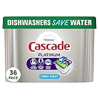 Cascade Platinum Dishwasher Pods, ActionPacs Dishwasher Detergent with Dishwasher Cleaner Action, Fresh Scent, 36 count(Packaging May Vary)