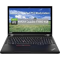 Lenovo ThinkPad P53 Workstation Laptop, NVIDIA Quadro T1000 4GB, Intel Core i7-9850, 16GB RAM, 512GB SSD, 15.6