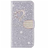 XYX Wallet Case for Samsung Galaxy S20 FE/S20 FE 5G, Glitter Crystal Love Diamond Flip Card Slot Luxury Girl Women Phone Cover - Silver