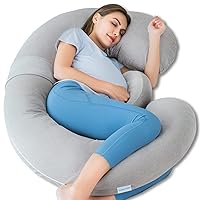 QUEEN ROSE Pregnancy Pillows - E Shaped Pregnancy Pillows for Sleeping, with Pregnancy Wedge Pillows for Belly Support, 60 inch Maternity Body Pillow, Breathable Jersey Cover,Grey