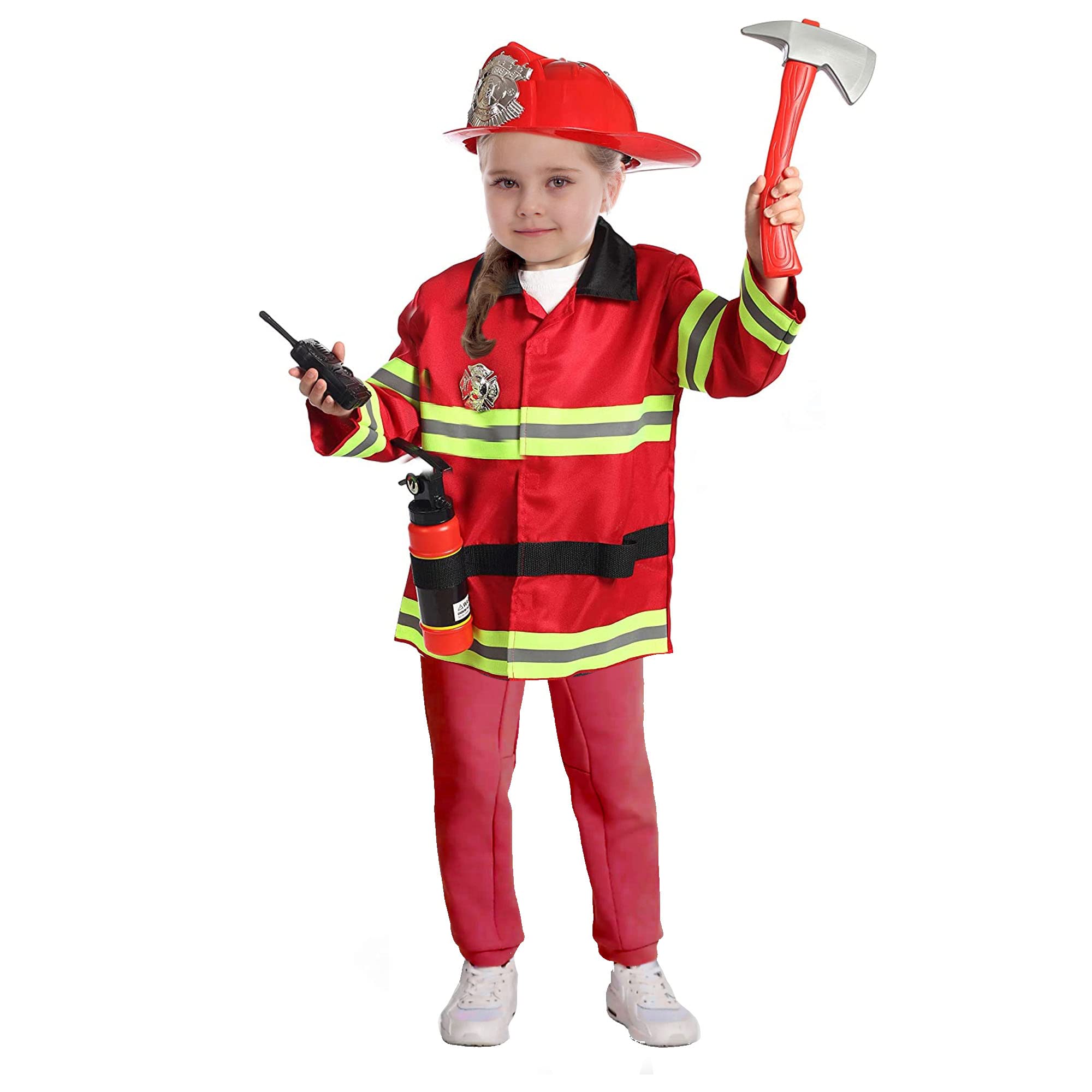 Firefighter Costume for Kids, Toddler Dress Up Costumes, Pretend Play Fireman Costume for Kids with Firefighter Gear, For Boys and Girls Ages 3-7
