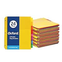 Oxford Plastic 2 Pocket Binder Dividers, 8 Tab 1/8 Cut Tab Dividers, Large Multicolor Binder Tabs, Letter Size, 24 Sets of 8 Dividers (89613)
