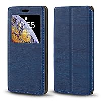for Xiaomi Qin F21 Pro No Camera Version Case, Wood Grain Leather Case with Card Holder and Window, Magnetic Flip Cover for Xiaomi Qin F21 Pro No Camera Version (2.8”) Blue