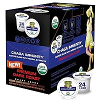 SOLLO Dark Roast Chaga Mushroom Coffee Pods, Organic By USDA, Boost Focus & Immunity, Compatible with 2.0 K-Cup Keurig Brewers, 24 Cups