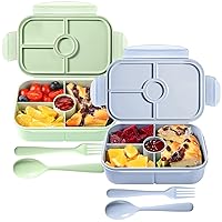 Jeopace Bento Box for Kids,Kids Bento Box Lunch Box with 4Compartments,Lunch Containers for Kids Microwave Safe(Flatware Included,LightBlue+LightGreen)