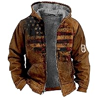 Hoodies For Men Long Sleeve Coats Business Vintage Winter Patriotic Jacket Comfortable Comfy Zip Up Hooded Jacket